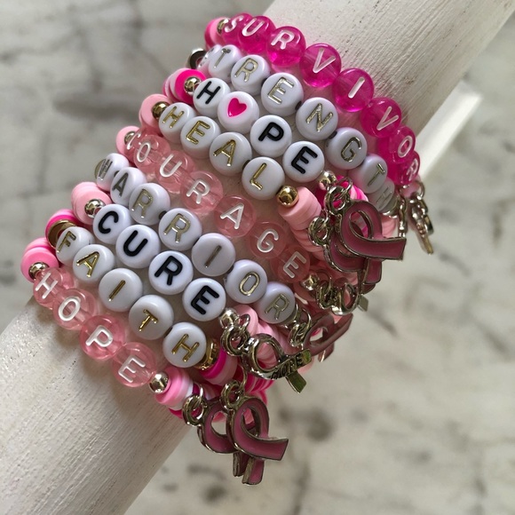 Breast Cancer Awareness Heishi Charm Bracelet | Breast Cancer Awareness Gift - Picture 2 of 12